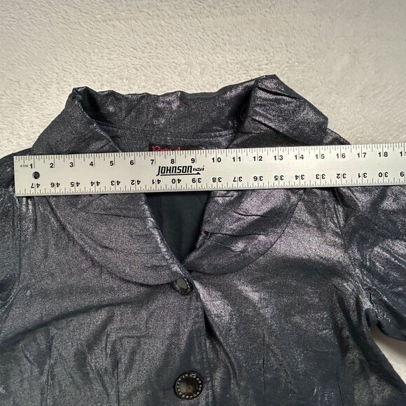 Pretty Angel Fashion Womens Black Metallic Button-Front Jacket Coat Linen Blend - Picture 7 of 10